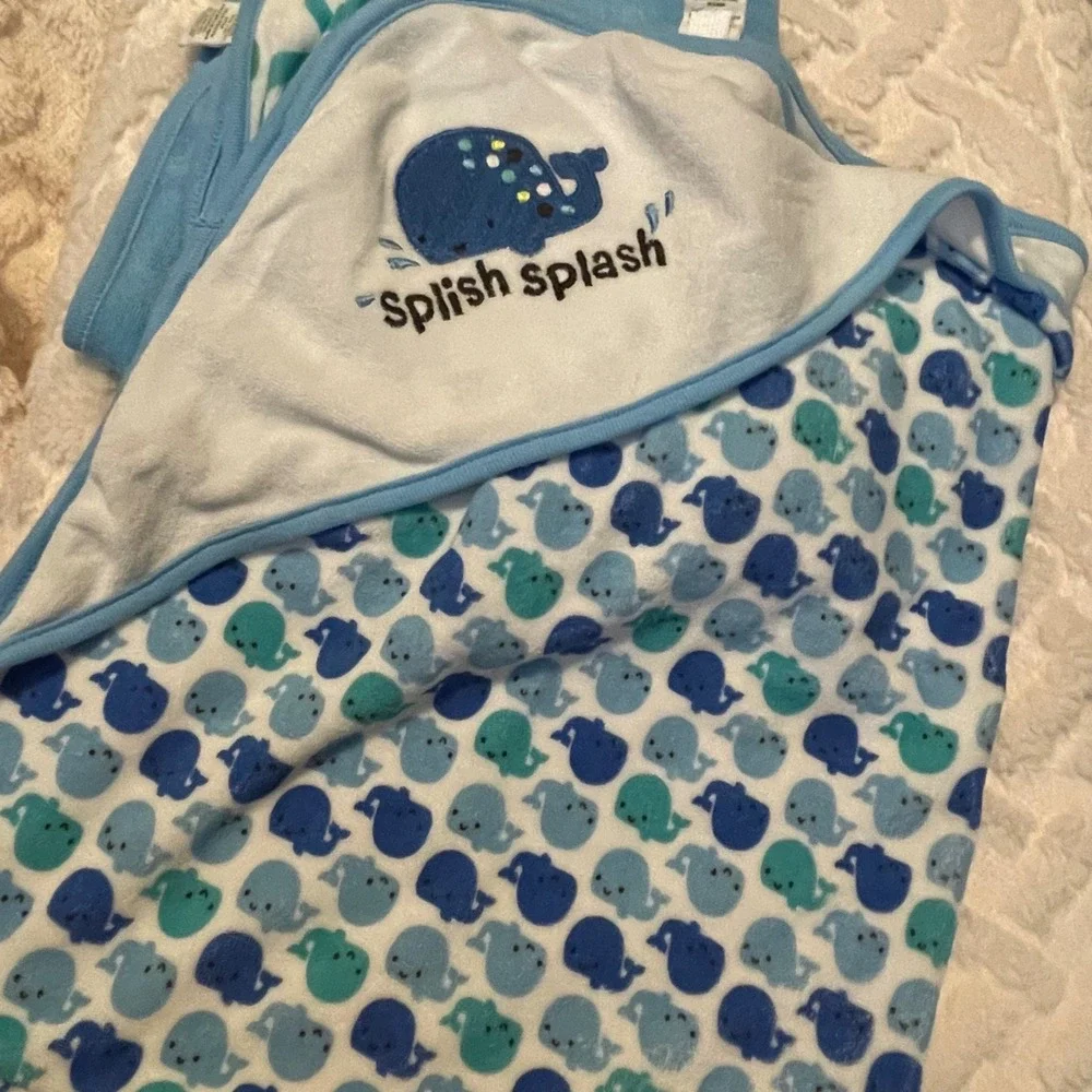 Circo Hooded Baby Bath Towel Set of 3 Whale‎ Turtle Circles Infant wash towels